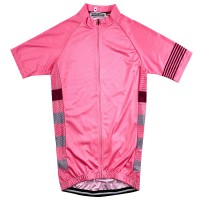 Custom Pink Short Sleeve Cycling Shirt Design Elastic Hem Moisture Wicking Cycling Shirt Cycling Shirt Supplier SKCSCP013